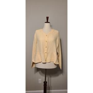 FLAX by Jeanne Engelhart Woman Large Linen Button Front Cardigan Jacket Textured